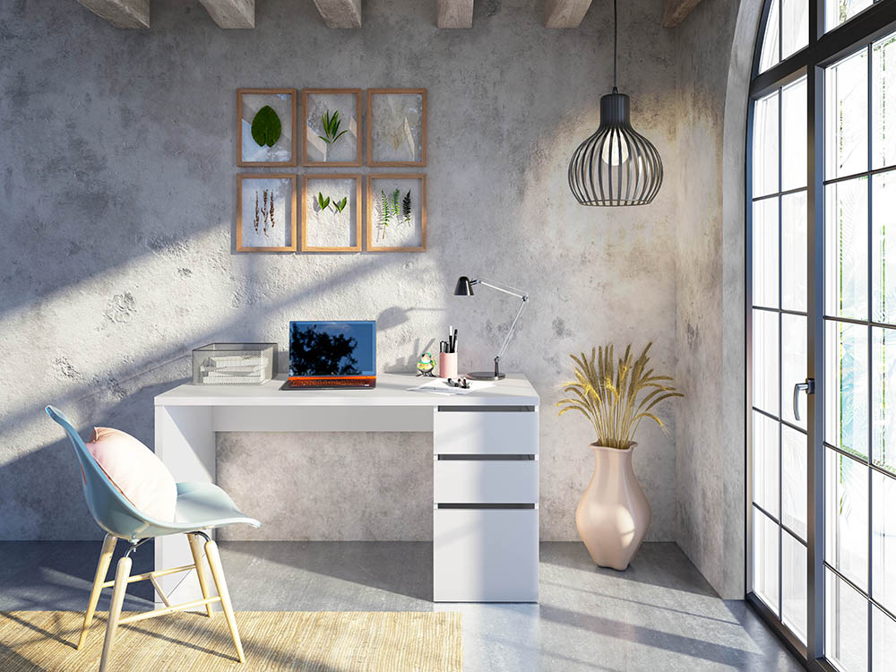 Amalno Desk with Drawers in White