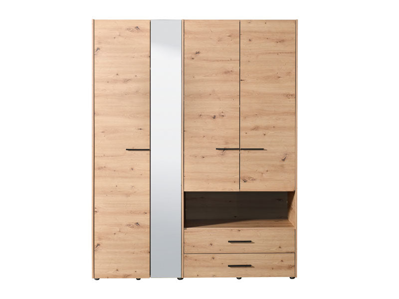 Matera 4 Door Oak Effect Wardrobe With Open Shelf And Drawers- 11008265