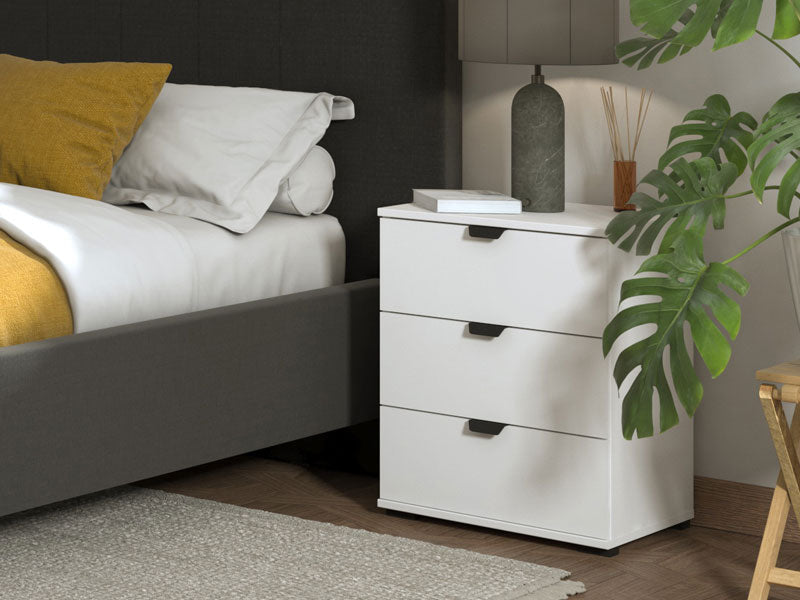 Palma White 3 Drawer Bedside Table - 11008319