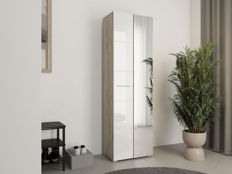 Lucca White Gloss And Oak Effect Slim Narrow Shallow Depth Wardrobe - 11008560