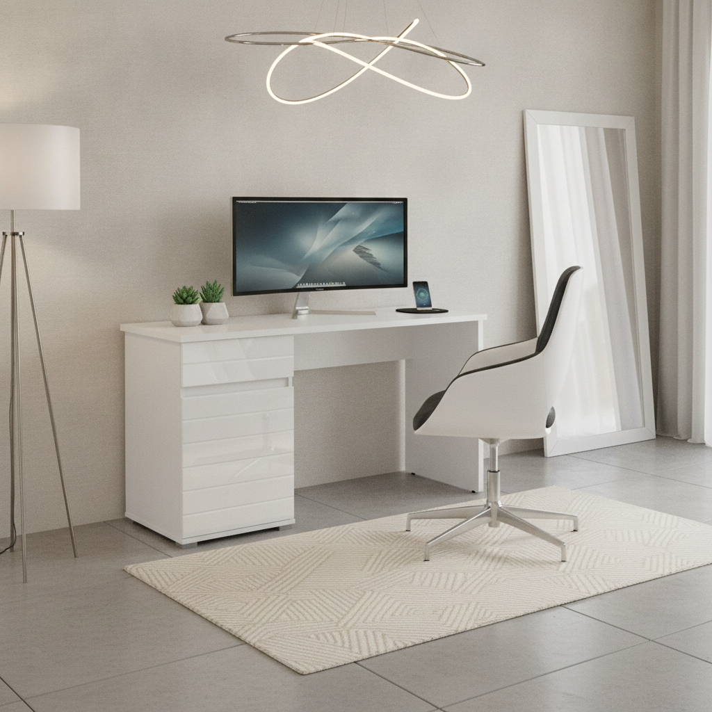 Langdon White Gloss Computer Desk With Drawer and Cupboard - 11011771