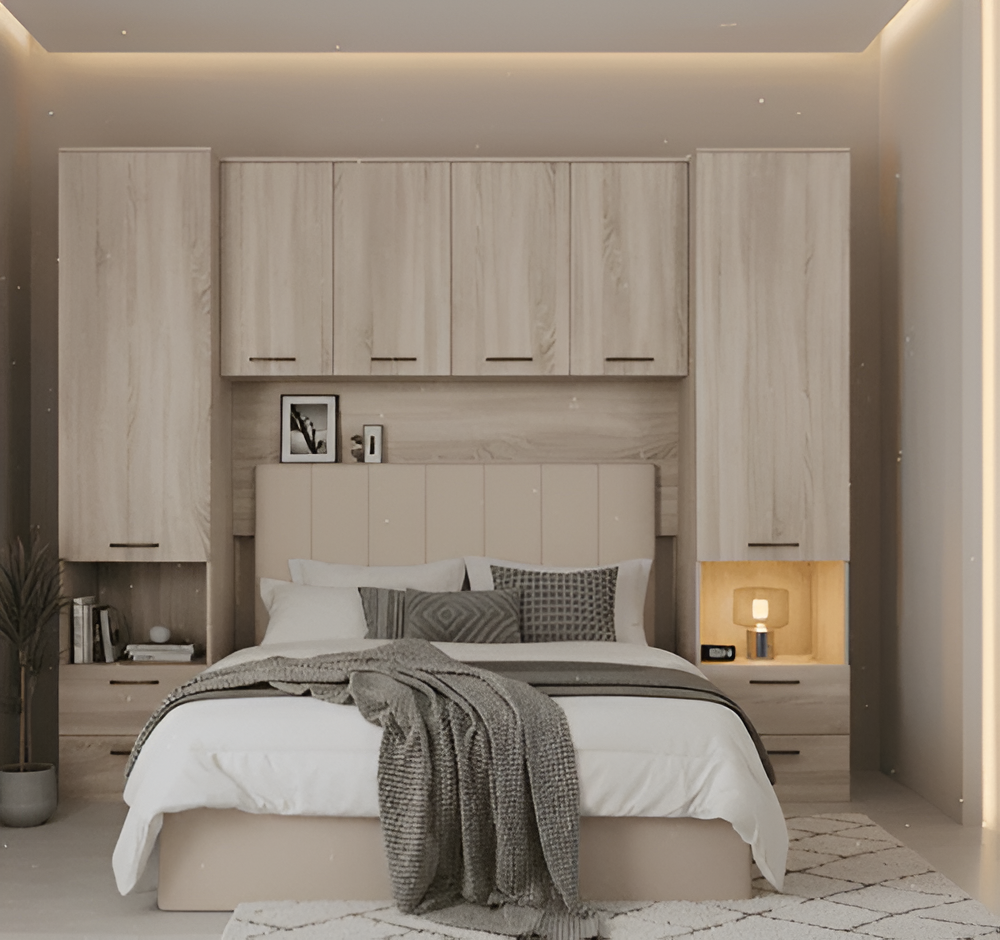 Miracle Sonoma Oak Effect Overbed Unit with Double or Kingsize Bed Bedroom Furniture SET - 3152/MIA