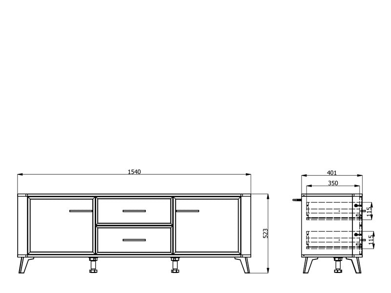 Barwen Cashmere And Oak Effect 2 Door 154cm TV Cabinet Unit - 11014453