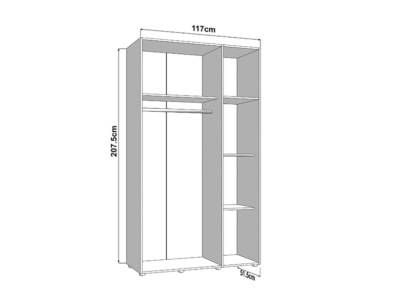 Nevaris White Narrow 3 Door Space-Saving 117cm Wide Wardrobe - 11014949