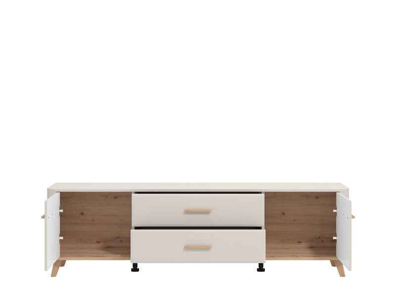 Barwen Cashmere And Oak Effect Large Wide 180cm TV Cabinet Unit - 11014490