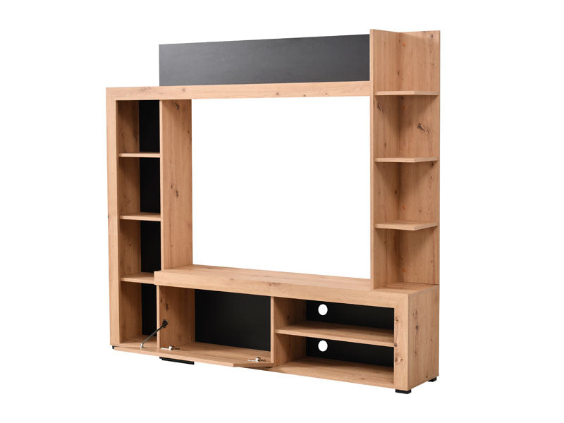 Raya Artisan Oak Effect And Black Compact Entertaiment Unit Wall TV Cabinet - 11008241