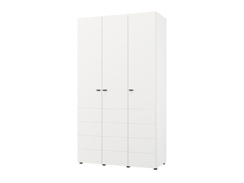 Nevaris White Narrow 3 Door Space-Saving 117cm Wide Wardrobe - 11014949