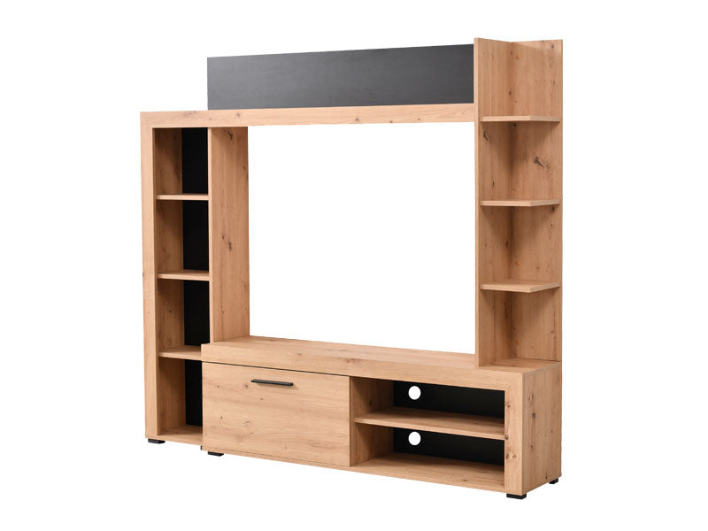Raya Artisan Oak Effect And Black Compact Entertaiment Unit Wall TV Cabinet - 11008241