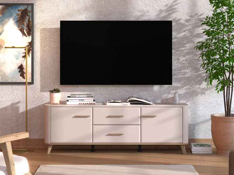 Barwen Cashmere And Oak Effect 2 Door 154cm TV Cabinet Unit - 11014453