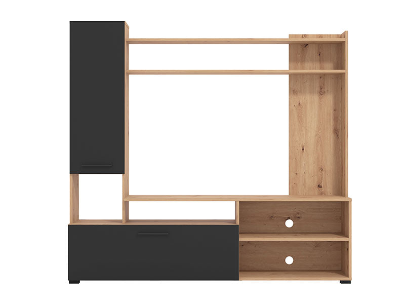 Bruno Artisan Oak Effect And Black Entertaiment Unit Wall TV Cabinet - 11011452