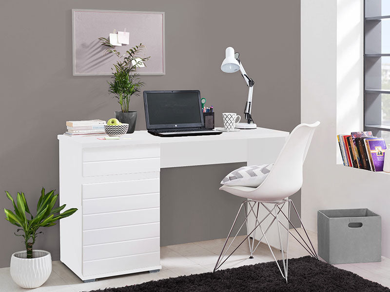 Langdon White Gloss Computer Desk With Drawer and Cupboard - 11011771