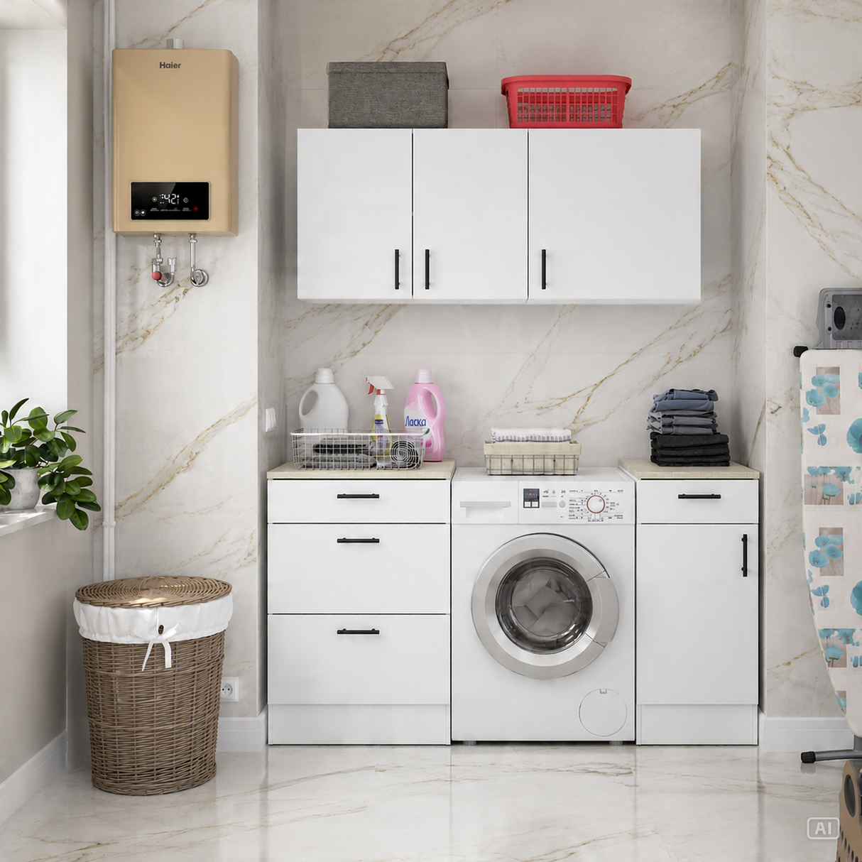Magna White Gloss Modular 160cm Full Flat Pack Kitchen Units Set With Worktops Included - Option 9