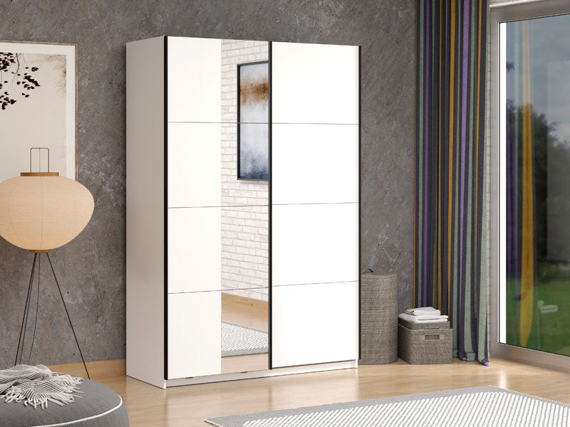 Noah White Mirrored Sliding Door Wardrobe 145cm - 11013481