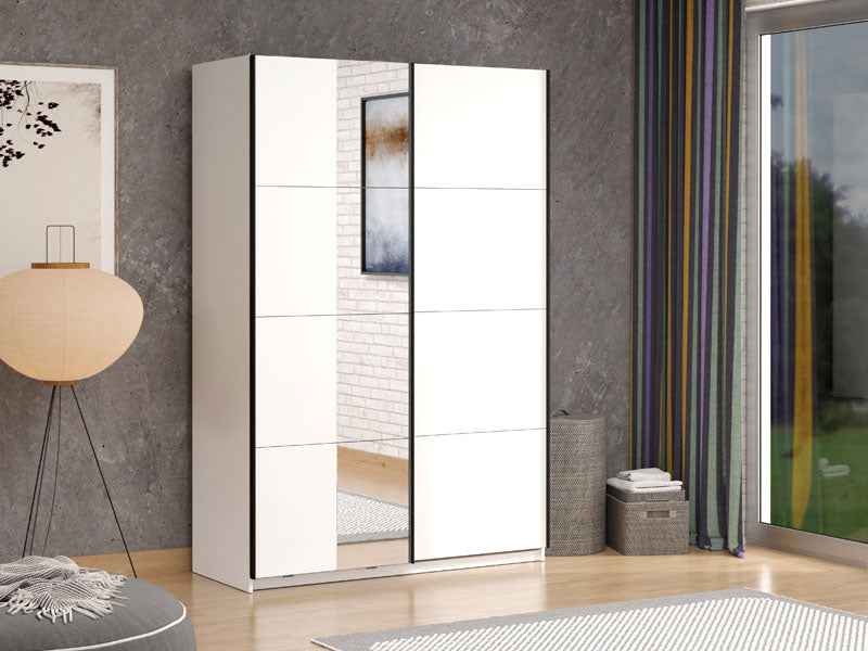 Noah White Mirrored Sliding Door Wardrobe 145cm - 11013481