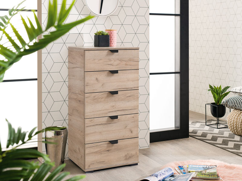 Palma Oak Effect 5 Drawer Narrow Chest - 11008309