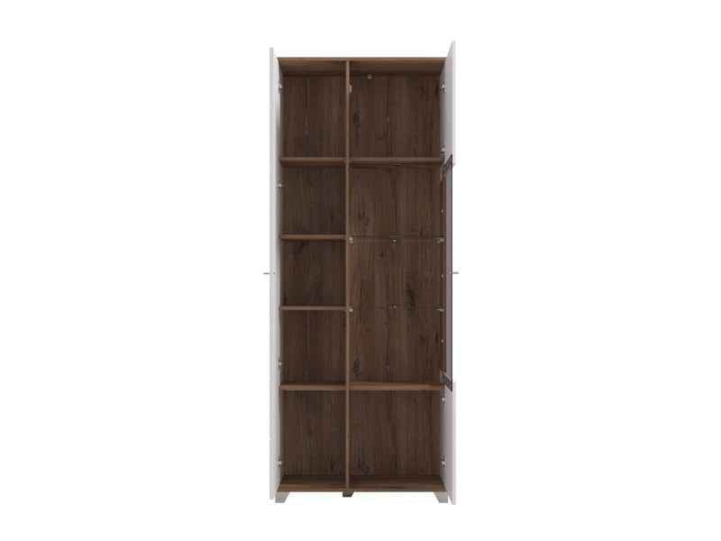 Burgundy White High Gloss And Warm Oak Effect Tall 2 Door Showcase Display Cabinet 11012062 RZ