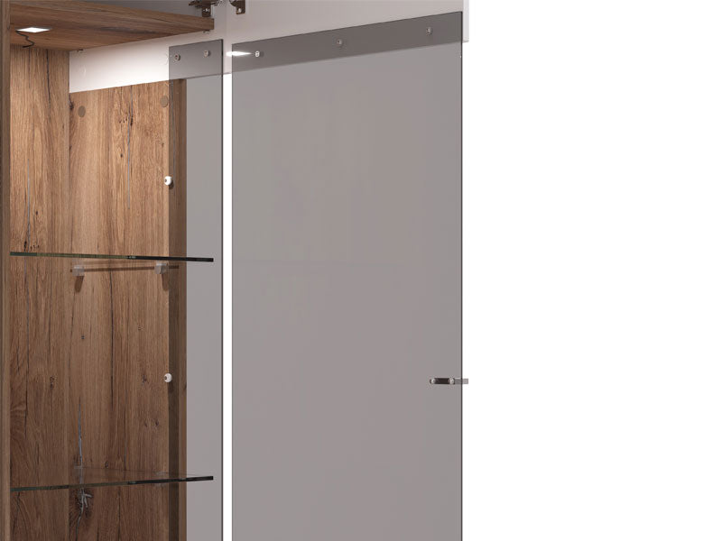 Burgundy White High Gloss And Warm Oak Effect Tall 2 Door Showcase Display Cabinet 11012062 RZ