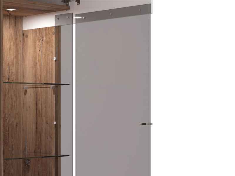 Burgundy White High Gloss And Warm Oak Effect Tall 2 Door Showcase Display Cabinet 11012062 RZ