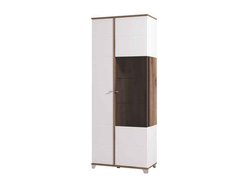 Burgundy White High Gloss And Warm Oak Effect Tall 2 Door Showcase Display Cabinet 11012062 RZ