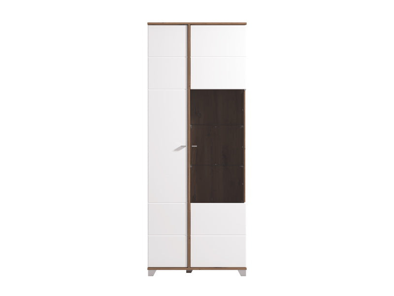 Burgundy White High Gloss And Warm Oak Effect Tall 2 Door Showcase Display Cabinet 11012062 RZ