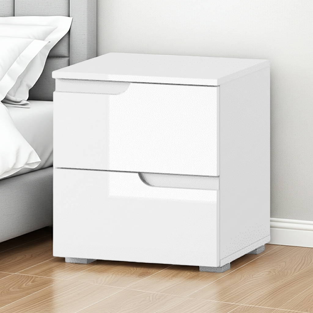 Serene White Gloss 2 Drawer Bedside Table S32