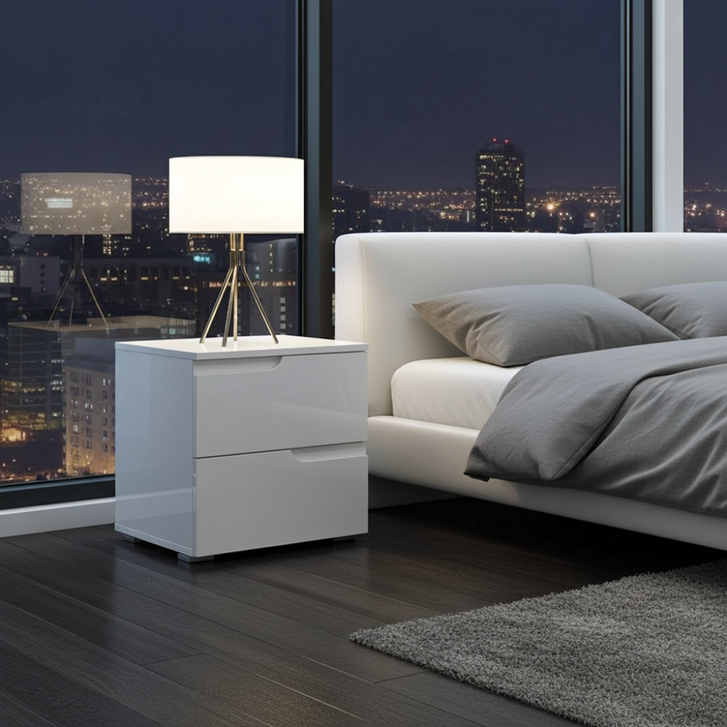 Serene White Gloss 2 Drawer Bedside Table S32