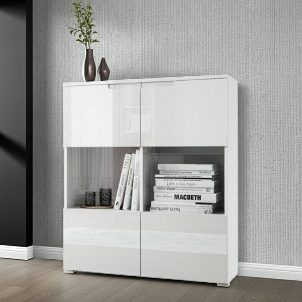 Serene White Gloss 2 Glass Door Display Cabinet S27
