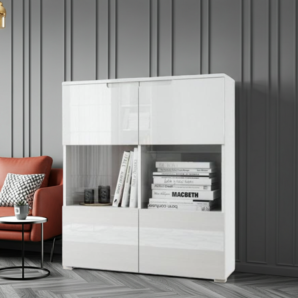 Serene White Gloss 2 Glass Door Display Cabinet S27