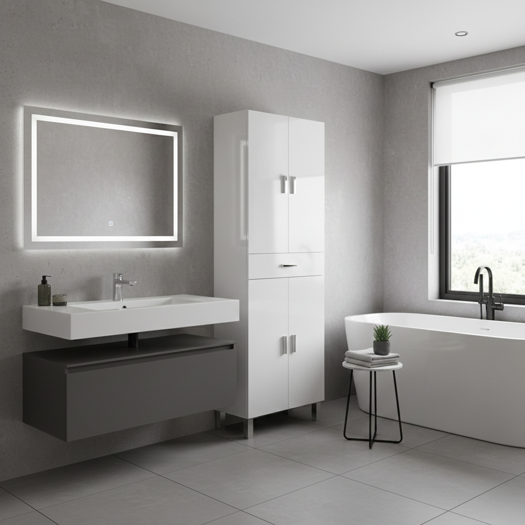 Clara Tall Bathroom Cabinet in Glossed White 305280BO