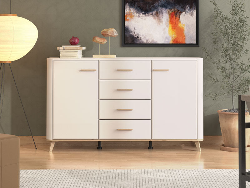 Barwen Cashmere And Oak Effect Large 154cm 2 Door 4 Drawer Sideboard - 11014454