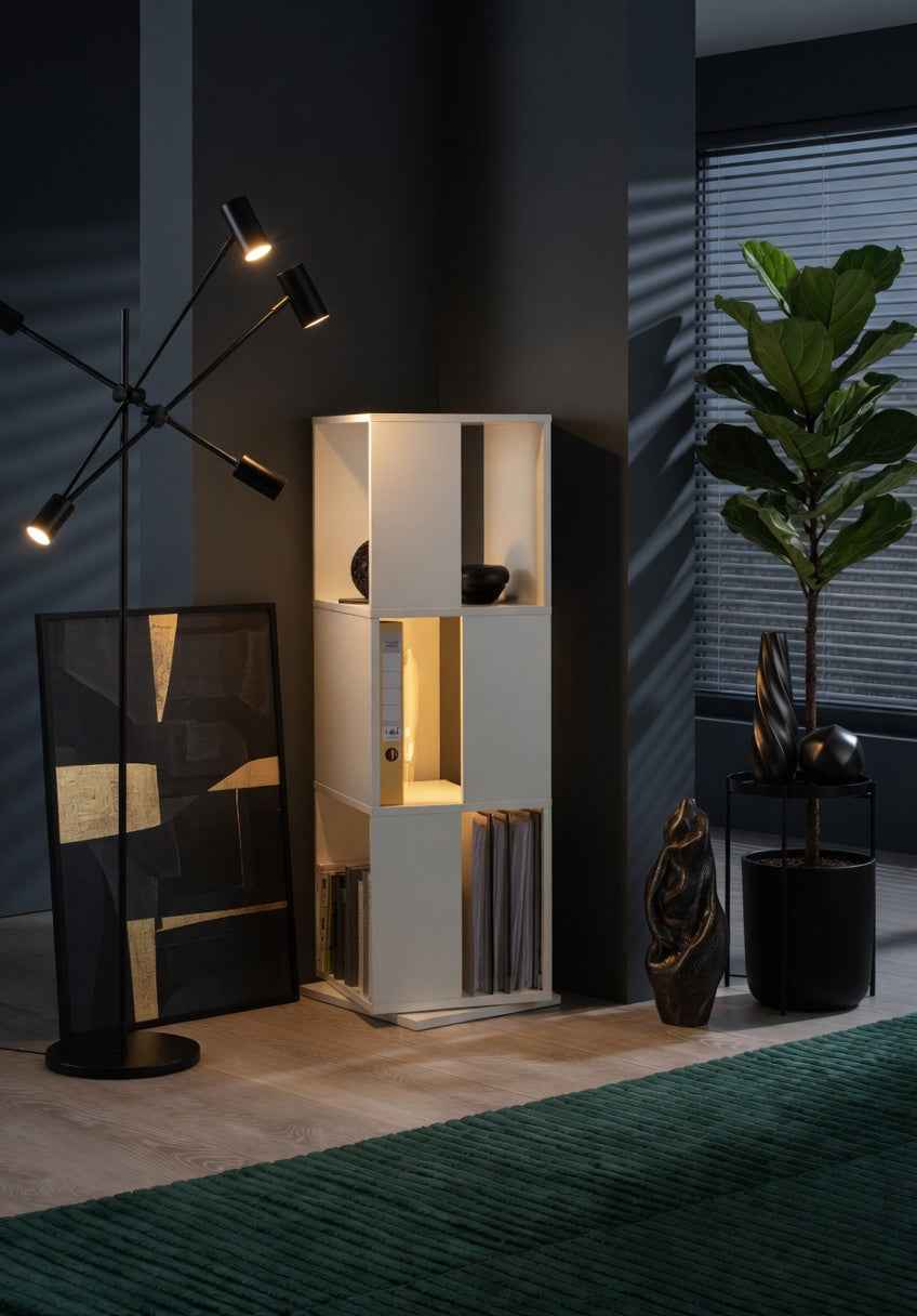 Arabella White Effect Tall Revolving Filling Tower Boookcase Cabinet 291001white