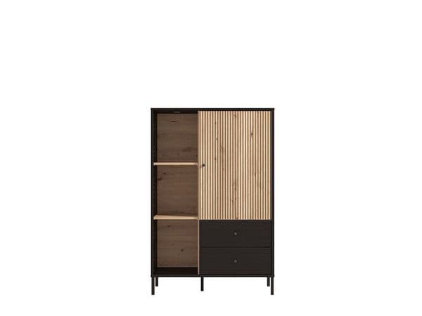 Bevalon Slatted Artisan Oak Effect And Black Low Short Showcase Display Cabinet 11013545
