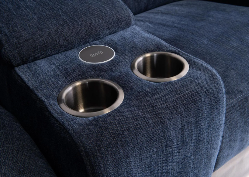 Aura Corner Reclining Sofa with Wireless Charging Port in Midnight Blue