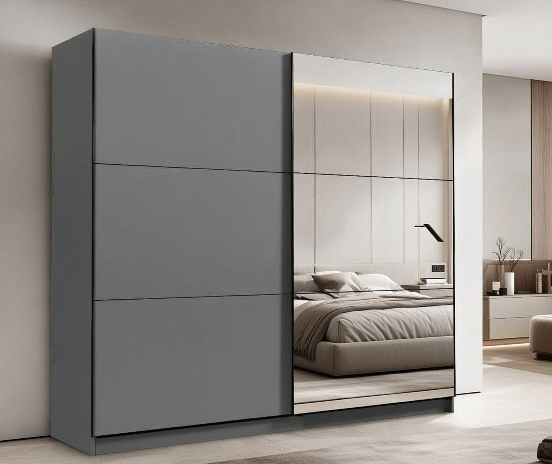 Palma Large Grey And Mirrored Sliding Door Wardrobe -11008287