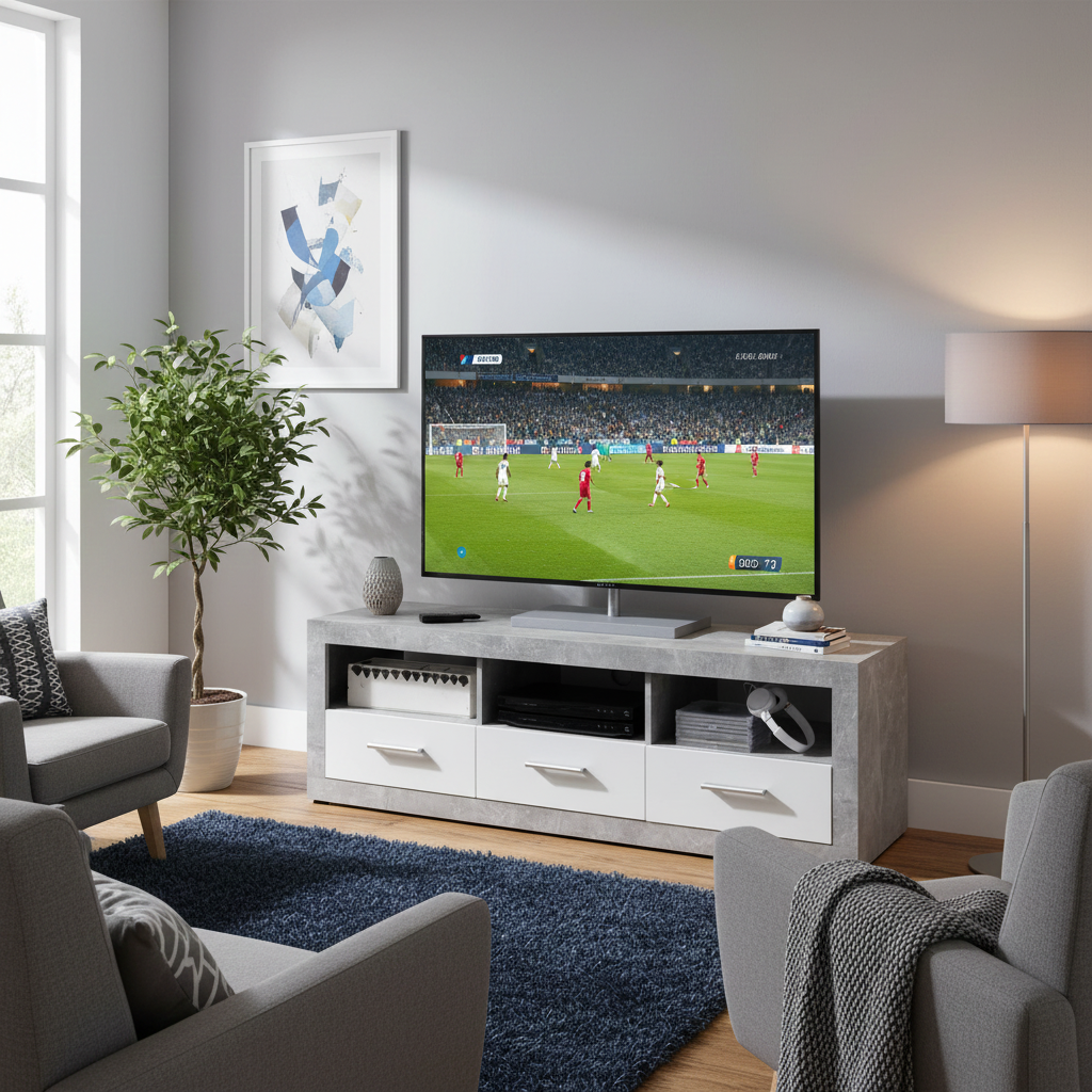 Cementara Concrete Grey Effect and White High Gloss TV Cabinet with Drawers P9BBGS63