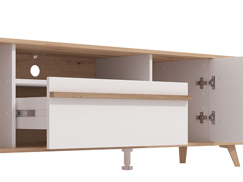 Orleans Oak Effect And White 189cm Wide TV Unit Cabinet With Storage 11013346
