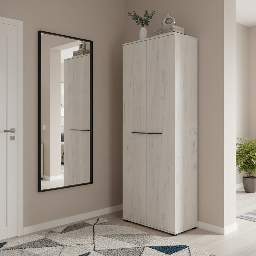 Ferrara 2 Door Slim Narrow Compact Wardrobe in Modern White Oak- 11008355