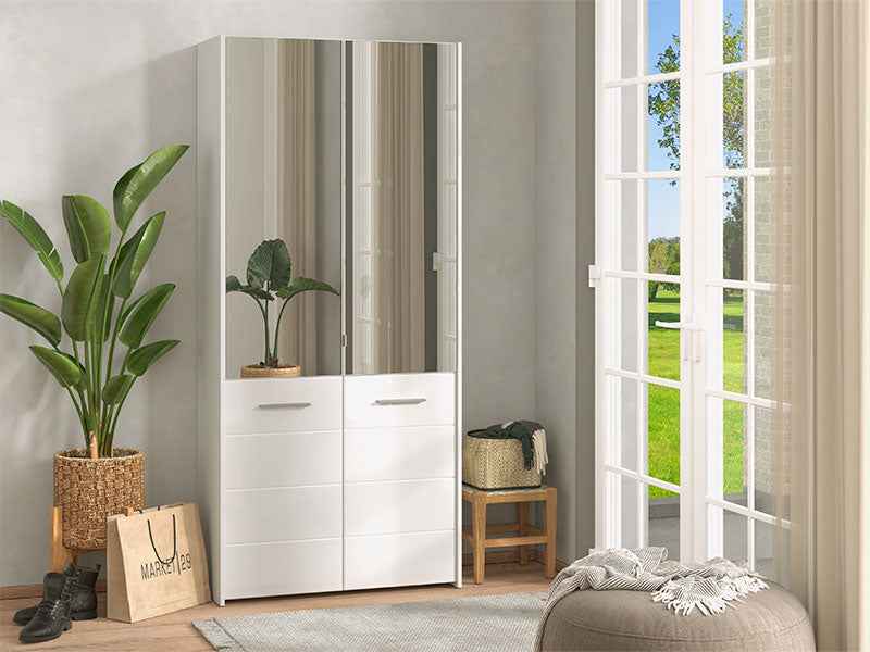 Lisbon White Mirrored Door 50 Pair Large Shoe Cabinet Cupboard - 11011487