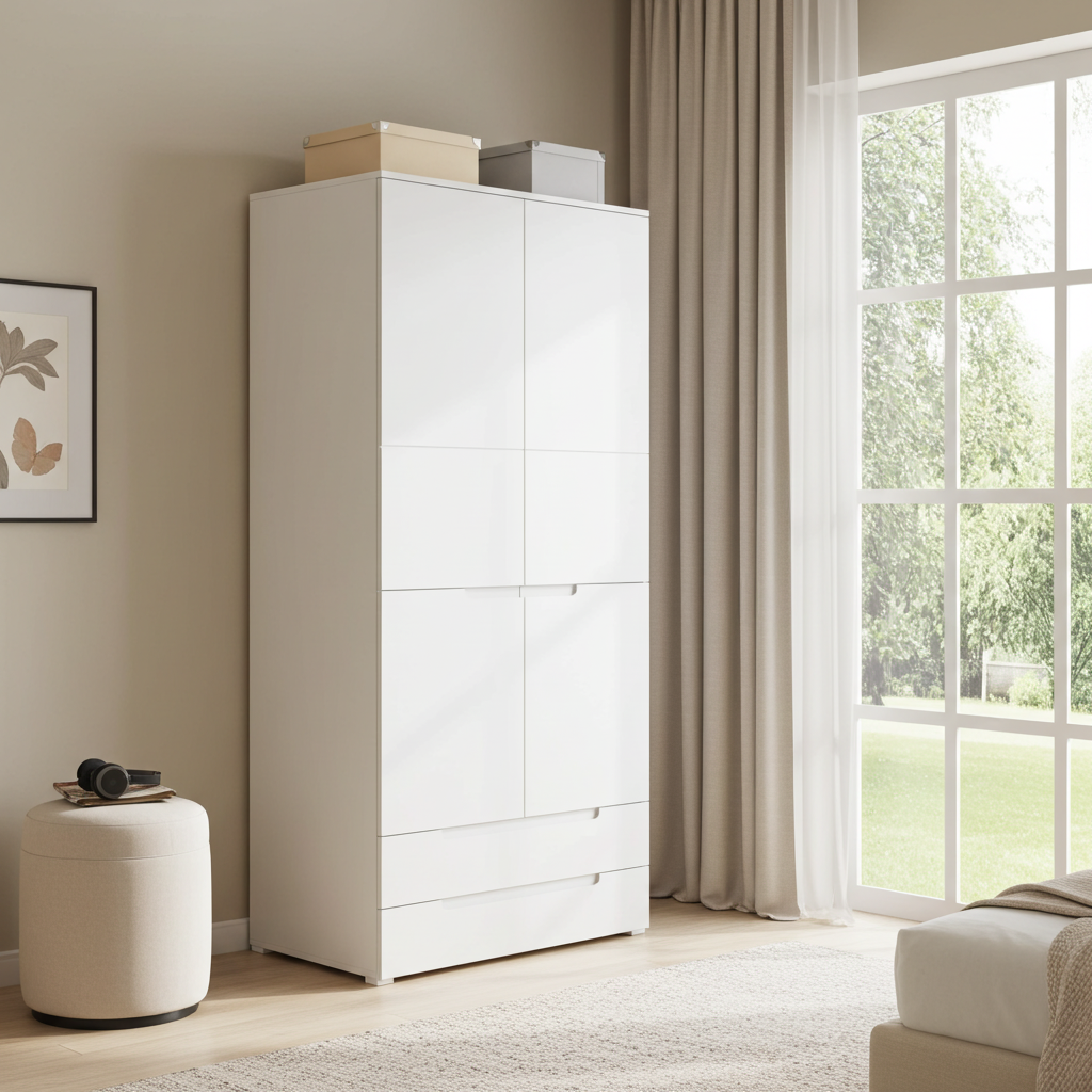 Serene White High Gloss 2 Door 2 Drawer Wardrobe S28 2925RZ