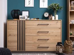 Oakalon Artisan Oak Effect And Black 4 Drawer Sideboard Dresser - 11013063