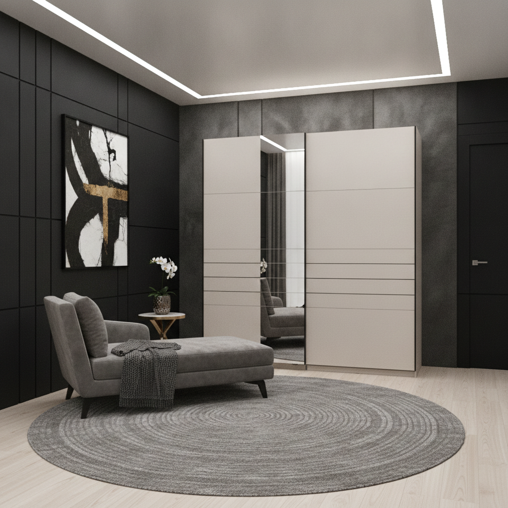 Veymont Cashmere Taupe And Mirrored 200cm Sliding Door Wardrobe - 11014745