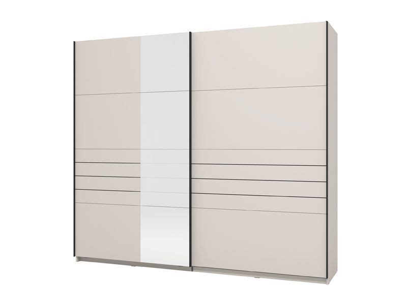 Veymont Cashmere Taupe And Mirrored 245cm Wide Sliding Door Wardrobe - 11014747