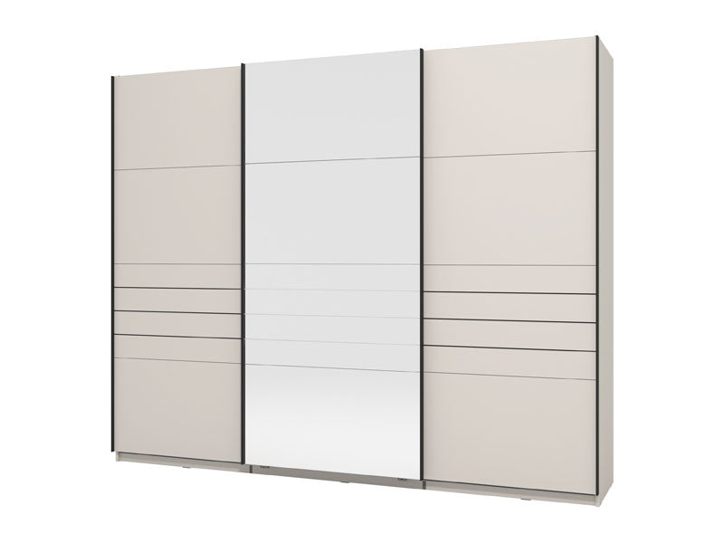 Veymont Cashmere Taupe And Mirrored Extra Large 270cm Sliding Door Wardrobe - 11014748