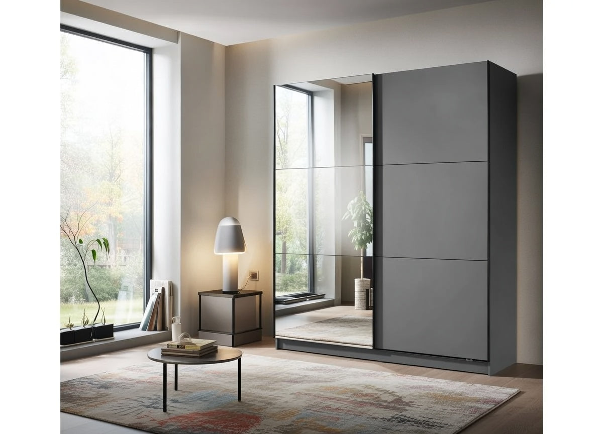 Palma Grey And Mirrored Sliding Door Wardrobe 180cm- 11011120