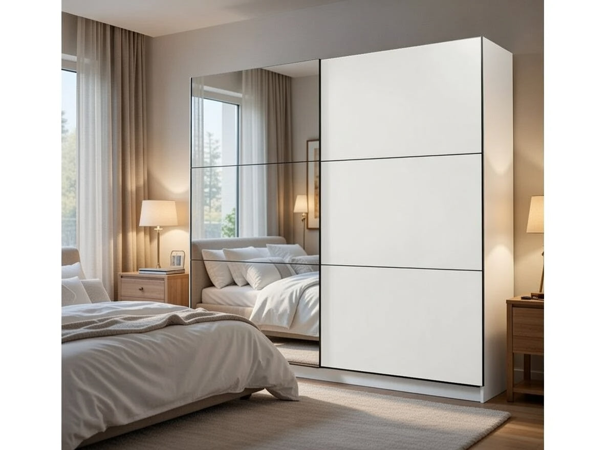Palma Large White And Mirrored Sliding Door Wardrobe -11008286