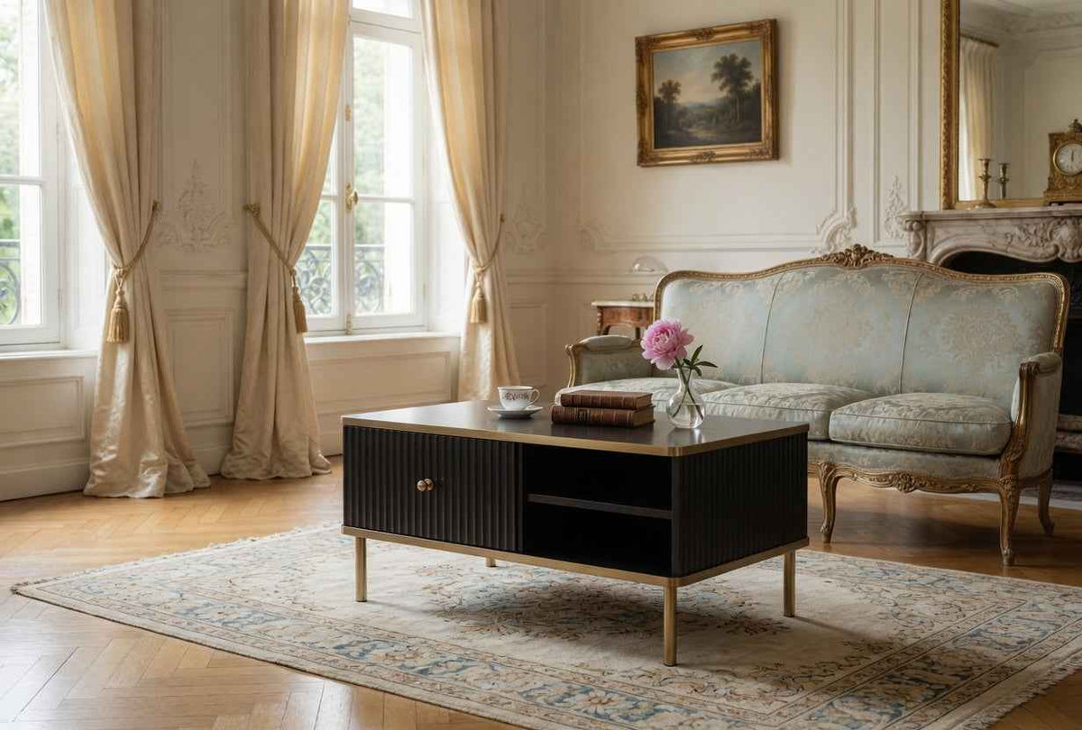 Camelienne Slatted Black And Gold Elegant Storage Coffee Table 3150rz