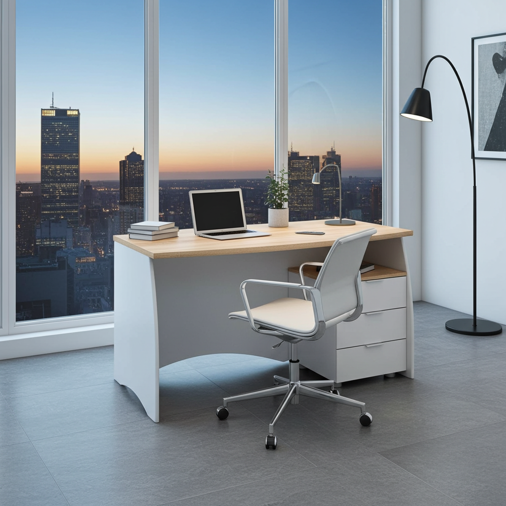 Pronte White and Canadian Oak Effect Contemporary Office Desk - 0F4625A