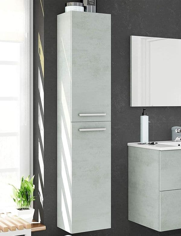 Alfonso Concrete Grey Effect 2 Door Wall Hung Bathroom Storage Cupboard-305460L