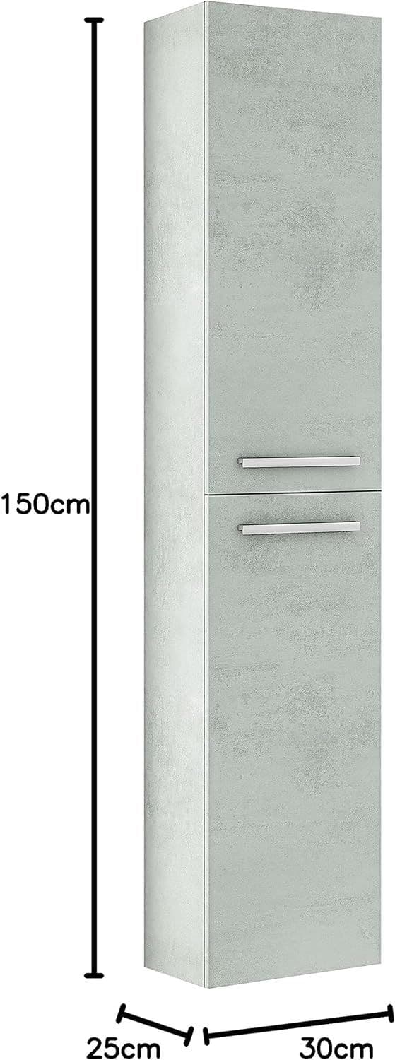 Alfonso Concrete Grey Effect 2 Door Wall Hung Bathroom Storage Cupboard-305460L