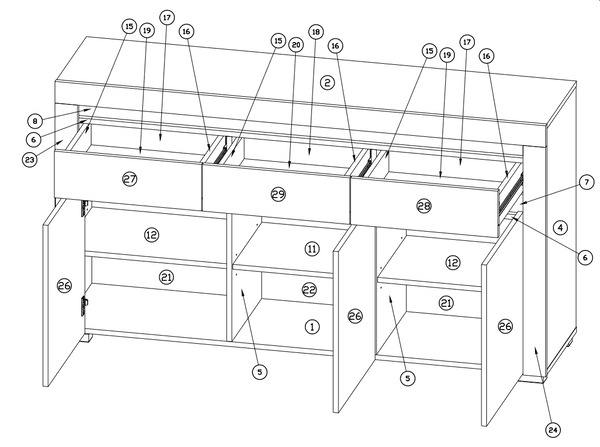 Alabama Large Modern Grey and White Sideboard With Lights - ABK-1 - N13